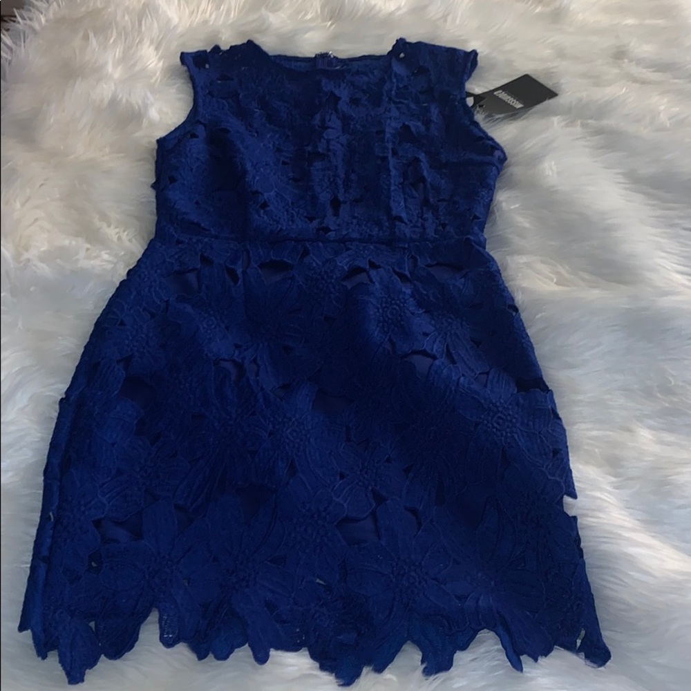 Missguided Royal Blue Floral Lace Dress